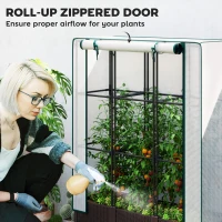 Outsunny Raised Garden Bed with Trellis, Plastic Planter Box with PE Cover, Drainage Holes, Drain Plugs and Water Reservoirs for Climbing Plants, Vegetables, Flowers, 120 x 40 x 140 cm(m-6)