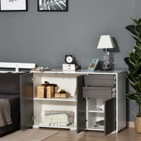 HOMCOM High Gloss Frame Sideboard, Side Cabinet, Push-Open Design with 2 Drawer for Living Room, Bedroom, Light Grey and White(m-4)