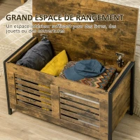 HOMCOM Banc coffre de rangement style industriel dim. 80L x 40P x 49H cm marron rustique et noir(m-5)