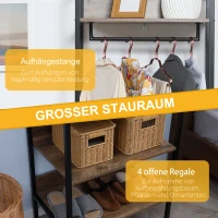 HOMCOM Garderobe im Industriedesign 1 Hutablage 3 Regale 1 Kleiderstange 60 cm x 40 cm x 180 cm Braun + Schwarz(m-5)