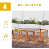 PawHut Clapier cage à lapins extérieur intérieur 2 portes supérieures 181L x 100l x 48H cm bois massif pin(m-5)