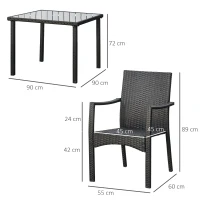 Outsunny Set 4 Sedie da Giardino e Tavolo con Ripiano in Vetro, Arredamento da Esterno in Rattan PE e Metallo, Nero(m-3)