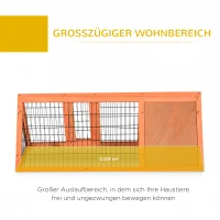 PawHut Kleintierstall 3-eckig Kleintierkäfig, Kleintiergehege mit Tür, Kleintierhaus, Meerschweinchenstall, Auslauf aus Tannenholz, Orange 118 x 50 x 45 cm(m-4)