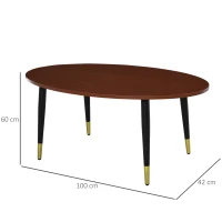 HOMCOM Table Basse Table d'appoint Ovale multifonctionnelle dim. 100 x 60 x 42 cm Aspect Teck foncé(m-3)