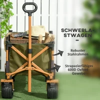 Outsunny Bollerwagen, klappbar, mit Klapptisch, Stahlrahmen, höhenverstellbarer Griff, Grün, 108 x 55 x 93 cm(m-8)