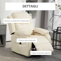 HOMCOM Poltrona Alzapersona Reclinabile a 160° con Poggiapiedi e Telecomando, in Pelle PU e Acciaio, 76x90x105 cm, Crema(m-4)