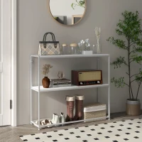 HOMCOM Mesa de Entrada con Estante Abierto y Estructura de Acero Antivuelco para Salón Pasillo 100x30x87 cm Blanco(m-2)