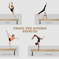 HOMCOM Trave Ginnastica Artistica con Altezza Regolabile e Piedini Antiscivolo, 226x31x59cm, Marrone(m-4)