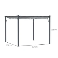 Outsunny Pergola Pavillon Terrassenüberdachung mit Schiebedach Garten Alu Kohlegrau+Dunkelgrau 3x3x2,23 m(m-3)
