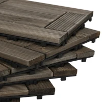 Outsunny 27 Pcs Wooden Interlocking Decking Tiles, 30 x 30 cm Outdoor Flooring Tiles, 2.5㎡ per Pack, for Patio, Balcony, Terrace, Hot Tub, Charcoal Grey(m-10)