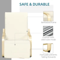 HOMCOM Wooden Armchair, Upholstered Linen Lounge Chair with Adjustable Footrest & Removable Cushion, Poang Chair for Living Room, Cream White(m-6)