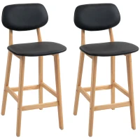 HOMCOM Lot de 2 tabourets de bar, chaises hautes, revêtement synthétique avec dossier et pieds en bois, noir(m-10)