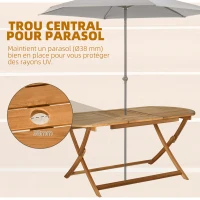 Outsunny Ensemble salon de jardn avec  table à manger ovale et 6 chaises pliables 7 pièces ensemble de meubles extérieur en bois de peuplier pour 6 personnes trou pour parasol(m-7)