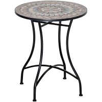 Outsunny Gartentisch Mosaiktisch rund Bistrotisch Beistelltisch mit Mosaikplatte Keramik Metall Grün+Beige+Weiß Ø60 cm