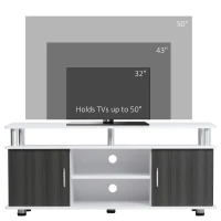 HOMCOM TV Cabinet Unit for TVs up to 50'' with Storage Shelf and Cupboards, Living Room Entertainment Center Media Console, Grey and White(m-4)