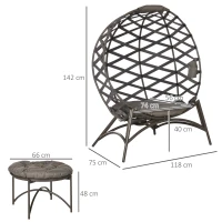 Outsunny Gartenstuhl-Set, 2-tlg., Hocker/Beistelltisch, gr. Sitzkissen, Stahlrahmen, Farbe: Sand, 118 x 75 x 142 cm(m-3)