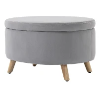 HOMCOM Sitzbank mit Stauraum, Hocker, ovale Form, Samtoptik, bis 120 kg, 71 x 51,5 x 42 cm, Hellgrau(m-9)