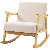 HOMCOM Fauteuil à bascule rocking chair assise rembourrée avec pieds en bois - dim. 66l x 92P x 78H cm, beige