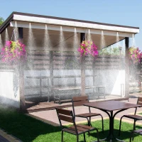 Outsunny Rociador de Agua para Jardines Kit Difusor Sistema de Enfriamiento por Nebulización Diferentes Boquillas Grifo de Latón para Patio al Aire Libre Negro 6m(m-2)