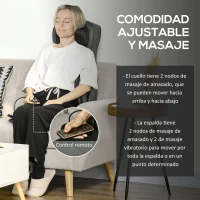 HOMCOM Masajeador de Asiento con Calor Cojín de Asiento de Masaje Shiatsu con Mando a Distancia 52x39x78 cm Negro(m-5)