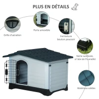 PawHut Niche pour chien chenil à l'extérieur avec porte en métal à mailles à double ouverture et fenêtre d'air en PP et métal pour chiens de taille moyenne et petite 91 x 69 x 66 cm(m-7)