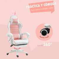 Vinsetto Silla Gaming Profesional de Cuero PU con Altura Ajustable Inclinable 135° Reposacabezas 65x63x136-142 cm Rosa y Blanco(m-7)