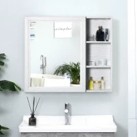 kleankin Bathroom Mirror Cabinet with Shelves, Wall Mounted Bathroom Cabinet with Aluminium Frame and Single Mirrored Door, 80cm x 12.5cm x 70cm, White(m-10)
