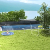 PawHut Splash Pad 150 cm Aspersor de Juegos de Agua con Rociador Tapete de Salpicaduras Piscina de Verano Portátil para Mascotas y Niños Azul(m-8)