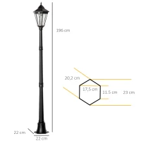 Outsunny Luminaire solaire extérieur lampadaire sur pied lampadaire classique LED en aluminium étanche ;uminosité réglable(m-3)