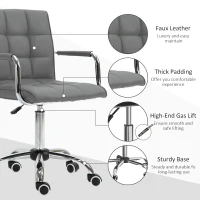Vinsetto PU Leather Home Office Desk Chair, Computer Chair with Mid Back, Arm, Swivel Wheels, Adjustable Height, Grey(m-6)