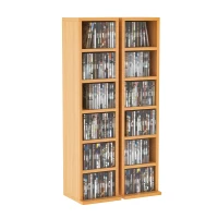 HOMCOM 204 CD Media Display Shelf Unit Set of 2 Blu-Ray Tower Rack w/ Adjustable Shelves Bookcase Storage Organiser, Natural Wood Colour(m-11)