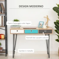 HOMCOM Scrivania Moderna con 3 Cassetti Multicolore in Legno e Metallo, Scrivania per Camera e Ufficio in Stile Nordico, 110x50x77.5cm(m-5)
