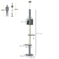 PawHut Floor to Ceiling Cat Tree for Indoor Cats, Kitten Tower, Condo, Multi-Layer Activity Center, Indoor Pet Play House with Solid Scratching Post Hanging Balls, Light Grey(m-3)