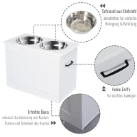 PawHut Erhöhter Hundenapf Futternapf mit Staumraum Wassernapf 2 x 2000ml Edelstahlnäpfen Hundenäpfe Fressnapf Futterstation für Hunde Katzen Weiß(m-6)
