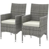 Outsunny 2 Pieces Rattan Garden Chairs Dining Chair Set with Cushion, Mixed Grey(m-11)