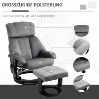 HOMCOM Massagesessel Fernsehsessel Relaxsessel mit Liegefunktion Sessel mit Hocker Massagefunktion samtartiges Polyester Grau 76 x 80 x 102 cm(m-5)