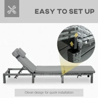 Outsunny 2 Pieces Outdoor PE Rattan Sun Loungers set of 2 with Cushion, Garden Wicker Sunbed Furniture with 5 - Level Recliner Backrest, Grey(m-7)