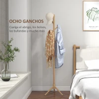 HOMCOM Perchero de Pie de Madera Forma de Árbol con 8 Ganchos para Colgar Ropa Bolsos en Pasillo Entrada 40x40x165 cm Natural(m-4)