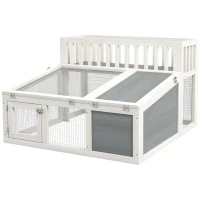 PawHut Clapier, cage à lapin en bois avec étagère pour plantes grand espace en bois, plusieurs portes Dim. 94L x 90l x 60H cm(m-10)