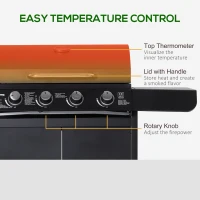 Outsunny 4+1 Burner Gas BBQ Grill, Outdoor Barbecue Trolley with Wheels, Warming Rack, Side Shelves, Cabinet, Thermometer for Garden, Party, Camping, 125 L x 51 W x 100 H cm, Black(m-5)