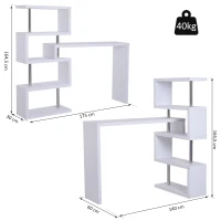 HOMCOM MDF L Shape Work Computer Desk Home-Office Wookstation w/Four-Tier Shelf Modern Display 360° Rotating Space Saver White(m-3)