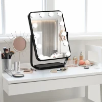 HOMCOM Hollywood Makeup Mirror with LED Lights, Tabletop Vanity Mirror with 12 Dimmable LED Bulbs, Memory Function and Metal Frame, Black(m-2)