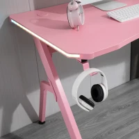 HOMCOM RGB 120 x 66cm Gaming Desk, Computer Table with Carbon Fibre Surface, Headphone Hook, Cup Holder, Controller Rack, Home Office Desk, Pink(m-9)