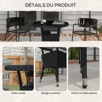 Outsunny Table ronde de jardin en résine tressée et plateau verre trempé 1 étagère de rangement, style cosy chic Ø80 x 75H cm(m-7)