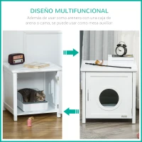 PawHut Casa para Gatos de Madera Mueble Arenero para Gatos 2 en 1 con Armario de Almacenaje Encimera Amplio Puerta con Orificio de Entrada 51,5x48,2x51 cm Blanco(m-5)