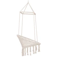 Outsunny Hammock Macrame Hanging Rope Chair Hanging Seat Rope Tassels Solid Knitted Woven Net Seat Portable Garden Chair for Patio, Porch, Tree, Beige(m-7)