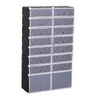HOMCOM Armario Modular Estantería por Módulos Montaje en Bricolaje Armario Extraíble de 16 Cubos con Puertas para Almacenamiento de Zapatos Ropa Libros 95x37x160cm Blanco y Negro(m-10)
