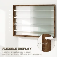HOMCOM 5-Tier Wall Display Shelf Unit Cabinet w/ 4 Adjustable Shelves Glass Doors Home Office Ornaments 60x80cm Rustic brown(m-4)