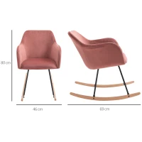HOMCOM Fauteuil à bascule grand confort accoudoirs assise dossier garnissage mousse haute densité velours rose poudré(m-3)
