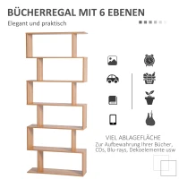 HOMCOM Bücherregal Wandregal Raumteiler mit 6 Fächern Standregal Aktenregal Ahorn L80 x B23 x H192 cm(m-5)